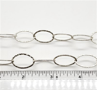 Sterling Silver Chain -  Oval Cable Chain 13.5mm x 20mm Hammered