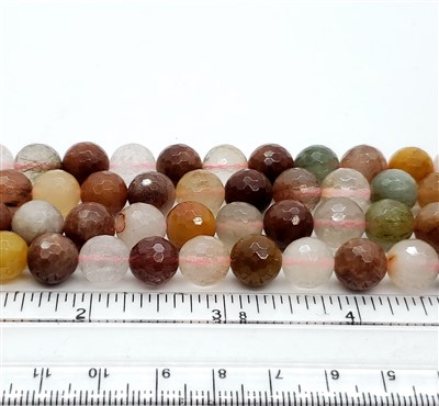 Stone Round Beads. Faceted Rutilated Qtz. 10mm.