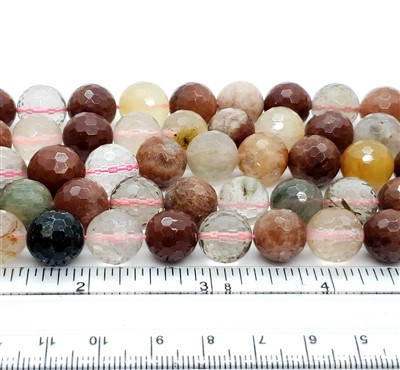 Stone Round Beads. Faceted Rutilated Qtz. 12mm.