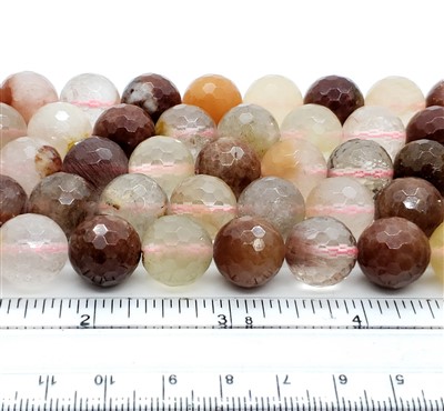 Stone Round Beads. Faceted Rutilated Qtz. 14mm.