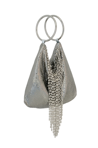 WHITING & DAVIS BALL FRINGE BRACELET BAG
