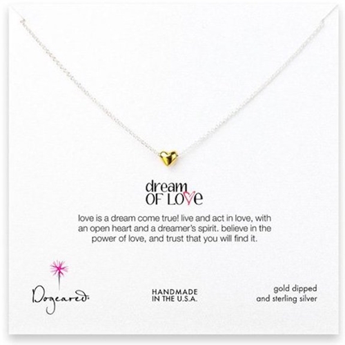 DOGEARED - DREAM OF LOVE, Sterling Silver Necklace with mini gold dipped heart