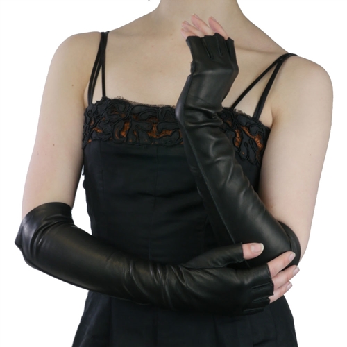 SILK LINED 1/2 FINGER 12-BUTTON LENGTH ITALIAN LEATHER GLOVES
