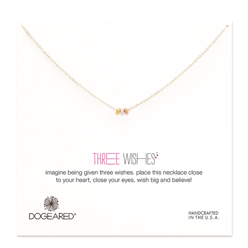 DOGEARED - THREE WISHES, Gold Dipped Chain Mixed Metal Stardust Bead Necklace