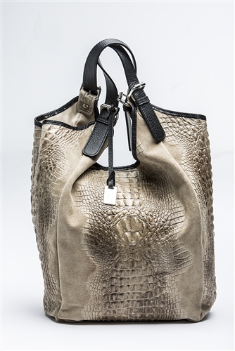 WHITE ORCHID CROCO TAUPE HANDBAG