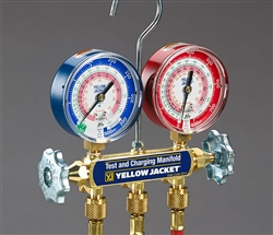 Yellow Jacket 42005 Manifold only w/ 3-1/8" Color-Coded Gauges, Psi, R-22/134A/404A (Clamshell)