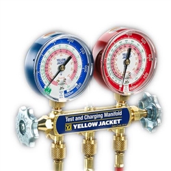 Yellow Jacket 42034 Series 41 Manifold w/ 3-1/8" Color-Coded Gauges, Psi, R-22/404A/410A