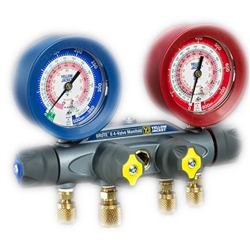 Yellow Jacket 46042 Brute II Test & Charge Manifold, (F) with 60" RYB and 3/8" x 45Â°, Red/Blue gauges, R-22/134a/404A