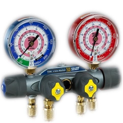 Yellow Jacket 49932 Manifold only w/ 3/8" Vacuum Port, R/B Gauges, Psi, R-134A/404A/407C (F)