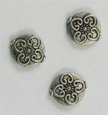 Antique Silver 13mm Floral Coin Bead 5pc