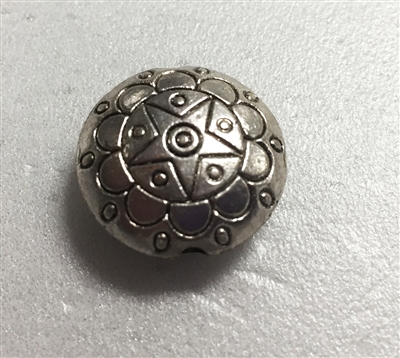 Antique Silver 18mm Coin Star Beads - each