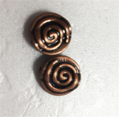 Antique Copper 10mm Spiral Beads - 2 pieces