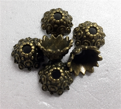 Antique Brass 12mm Fluted Beadcap - 6 pieces