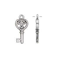 Antique Silver Plated 18x9mm Key Charm, 2pc