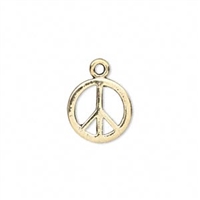 Gold Plated Peace Sign Charms, 2pc