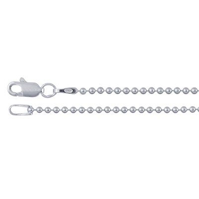 20 inch Sterling Bead Chain Necklace with Spring Clasp, 1.2mm