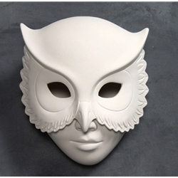 Bisque Owl Mask Box (Unpainted, ready for glaze)