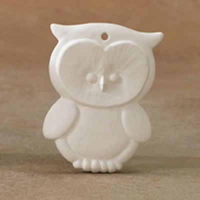 Bisque Owl Ornament (Unpainted, ready for glaze)