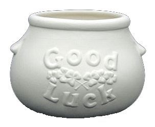 Bisque Good Luck Pot O' Gold (Unpainted, ready for glaze)