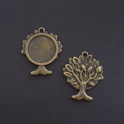 Antique Brass Tree 20mm Bezel - 1pc