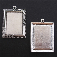 Antique Silver Rectangle Frame 36 x 45mm Bezel - 1pc