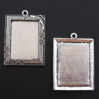 Antique Silver Rectangle Frame 36 x 45mm Bezel - 1pc