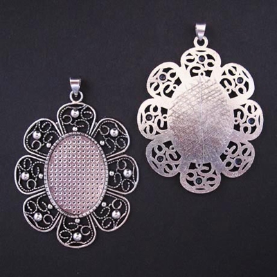 Silver Oval Filigree 22x30mm Bezel - 1pc