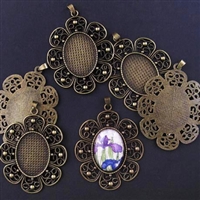 Antique Brass Oval Filigree 22x30mm Bezel - 1pc