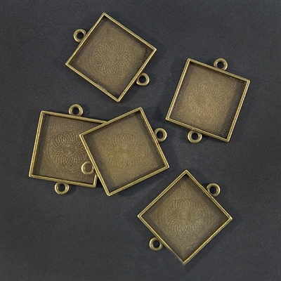 Antique Brass Medium 25mm Square Link Bezels - 5pc