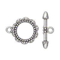 Antique Silver Plate 20mm Beaded Round Toggle, 1pc