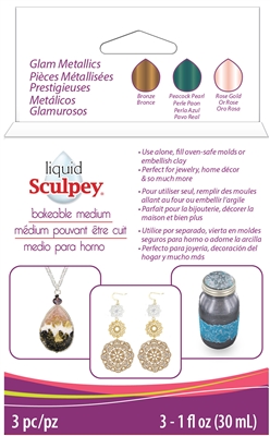 Liquid Sculpey Multipack - Glam Metallics: 1oz ea of Bronze, Peacock Pearl, Rose Gold