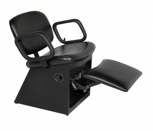 QSE Lever-Control shampoo chair with kick-out legrest, base of chair in black