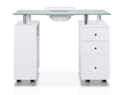 Glass Top Nail Table with Built-In Ventilation Fan