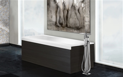 Aquatica Pure 1D Back To Wall Solid Surface Bathtub with Dark Decorative Wooden Side Panels