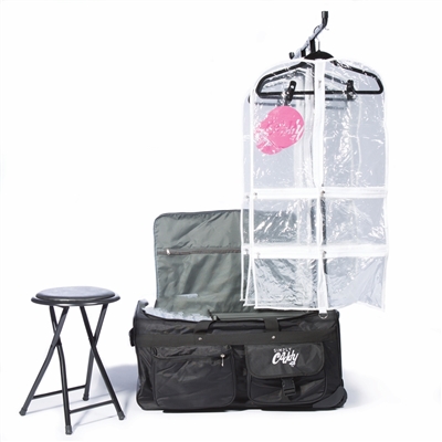 The Caddy Bag is the ultimate duffel with wheels and a side hanging garment rack
