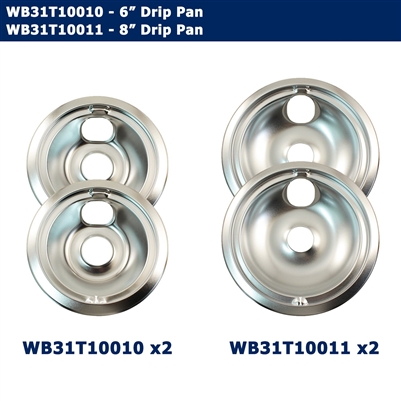 Drip Pan Kit 4 Pack (Two- 6" WB31T10010 And Two- 8"  WB31T10011) GE Range Top