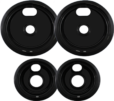 W10288051, AP4507828, PS2377787 Set Of 4 Black Porcelain Drip Pans For Whirlpool Range (Fits Models: FDU, CRE, MER, RC8, JE3 And More)