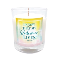 GLIMMER OF HOPE Scripture Candle "My Redeemer Lives!" - Bluebell Fragrance