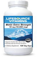 Biotin Extra Strength - 120 Veg Caps - 10 mg (10,000 mcg) - Vitamin B7