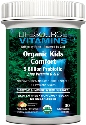 Kids Comfort Probiotic (USDA ORGANIC)  - 5 Billion CFU's - 30 Strawberry Banana Chewables