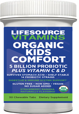 Kids Comfort Probiotic (USDA ORGANIC)  - 5 Billion CFU's - 30 Strawberry Banana Chewables