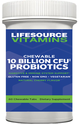 10 Billion CFU Chewable Probiotics - 60 Chewable Tabs - Cherry VALUE SIZE