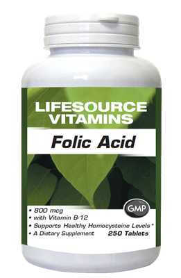 Folic Acid 800 mcg (1,333 mcg DFE) plus B12 - 250 Tablets