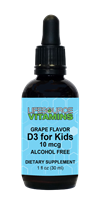 Kids & Teens Vitamin D3 -  10 mcg (400 IU) - Alcohol Free - Grape Flavor - 1 fl. oz.