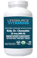 Kids  Vitamin D3 - 20 mcg (800 IU) Chewable (Organic) - 60 Chewable Tablets- Natural Berry Flavor