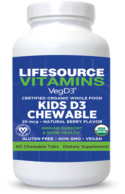 Kids  Vitamin D3 - 20 mcg (800 IU) Chewable (Organic) - 60 Chewable Tablets- Natural Berry Flavor