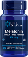 Life Extension - Melatonin 6 Hour Timed Release 750 mcg, 60 Vegetarian Tablets