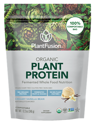 PlantFusion-  Organic Vegan Protein Powder - Creamy Vanilla Bean - 12.2 oz - 12 Servings Compostable Bag