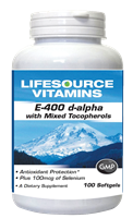 **SALE PRICE** E-400  d-alpha (268 mg Vitamin E)  w/ Mixed Tocopherols and Selenium - 100 Softgels