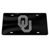 Oklahoma Sooners License Plate Mirrored  Black with Silver OU